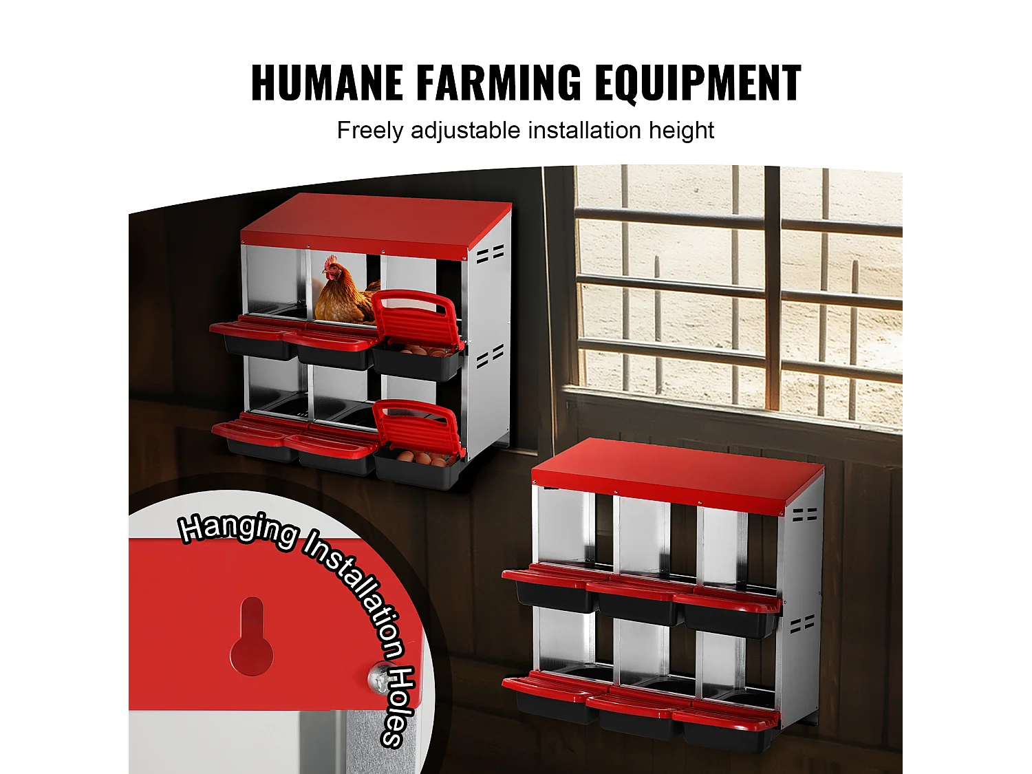 Pondoir pour Poules, SucceBuy Nichoir à Poules à 6 Compartiments, Boîte en Métal avec Conception de Nidification Inclinée