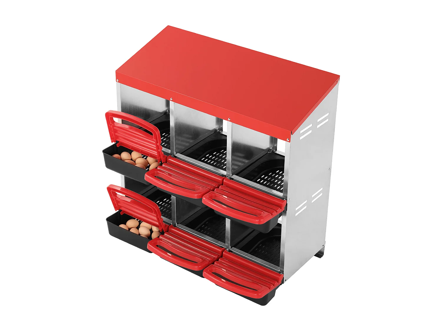 Pondoir pour Poules, SucceBuy Nichoir à Poules à 6 Compartiments, Boîte en Métal avec Conception de Nidification Inclinée