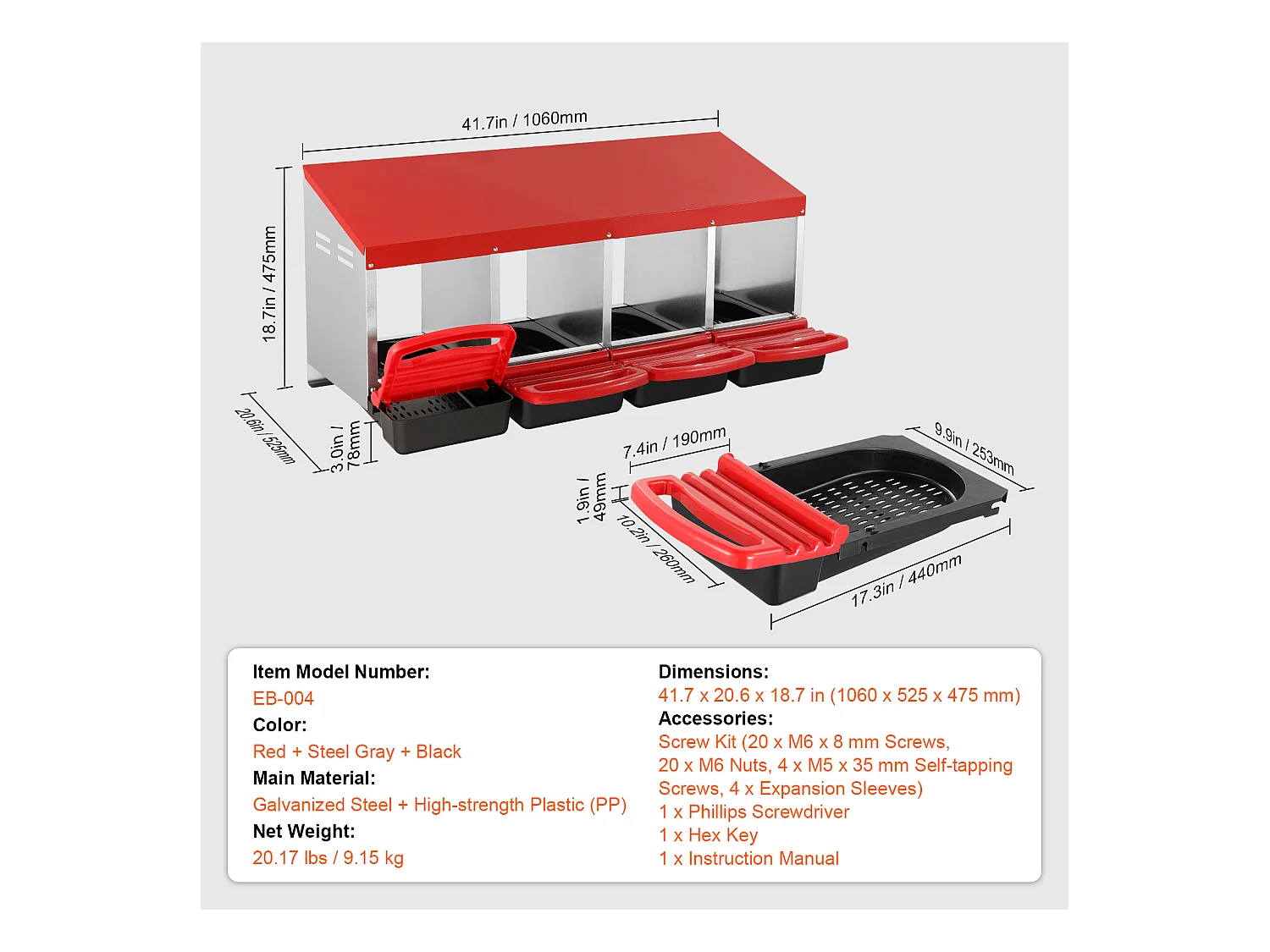 Pondoir pour Poules, SucceBuy Nichoir à Poules à 4 Compartiments, Boîte en Métal avec Conception de Nidification Inclinée