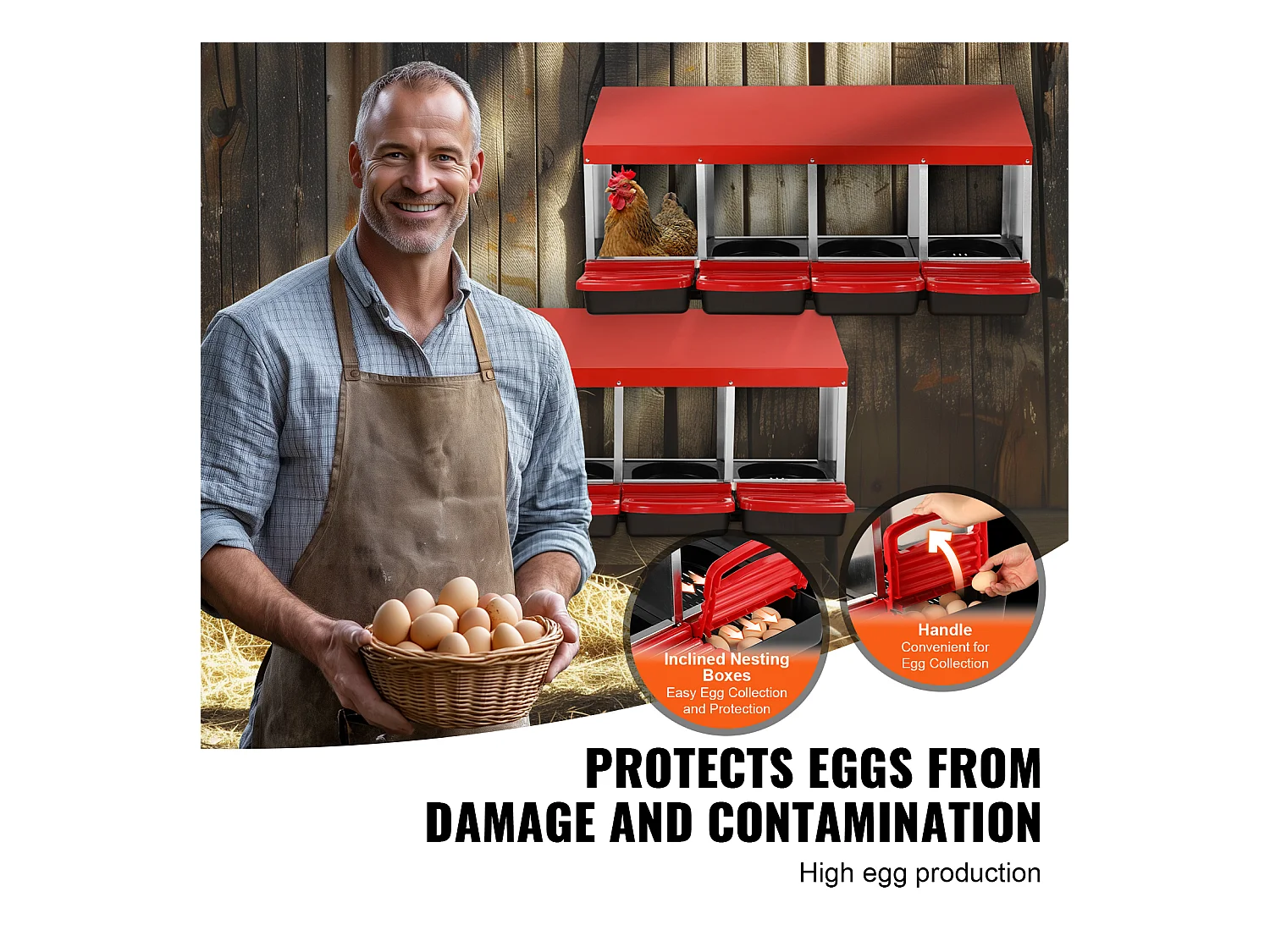 Pondoir pour Poules, SucceBuy Nichoir à Poules à 4 Compartiments, Boîte en Métal avec Conception de Nidification Inclinée