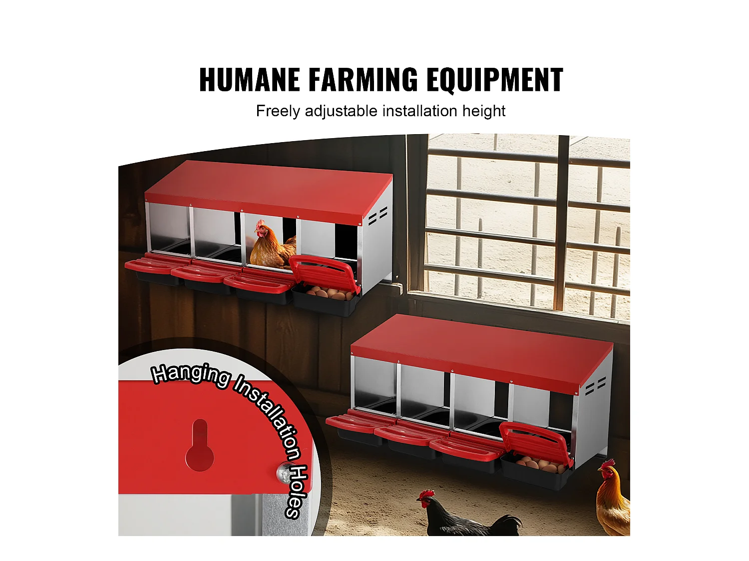 Pondoir pour Poules, SucceBuy Nichoir à Poules à 4 Compartiments, Boîte en Métal avec Conception de Nidification Inclinée