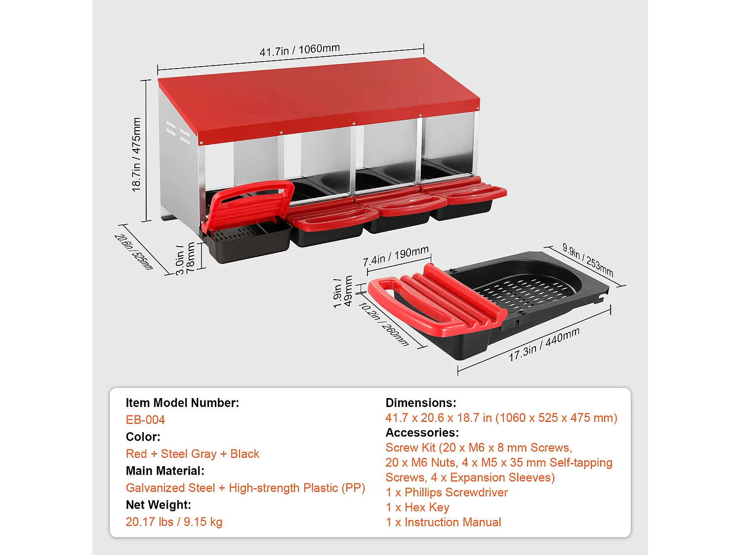 Pondoir pour Poules, SucceBuy Nichoir à Poules à 4 Compartiments, Boîte en Métal avec Conception de Nidification Inclinée