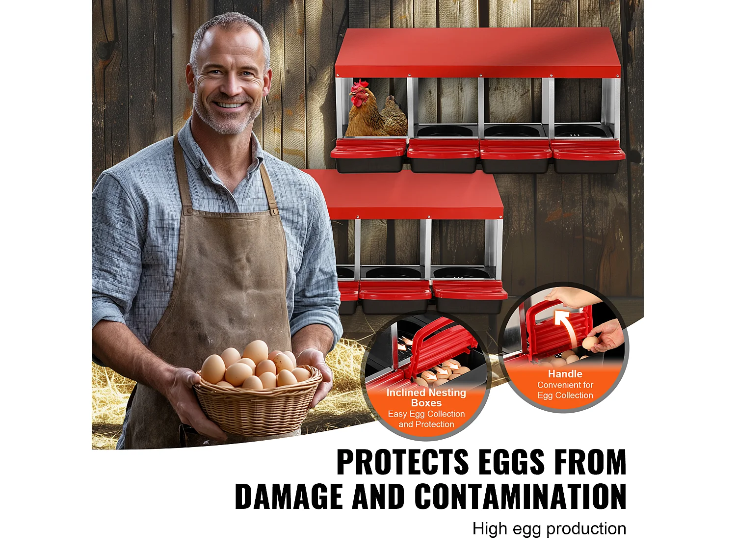 Pondoir pour Poules, SucceBuy Nichoir à Poules à 4 Compartiments, Boîte en Métal avec Conception de Nidification Inclinée