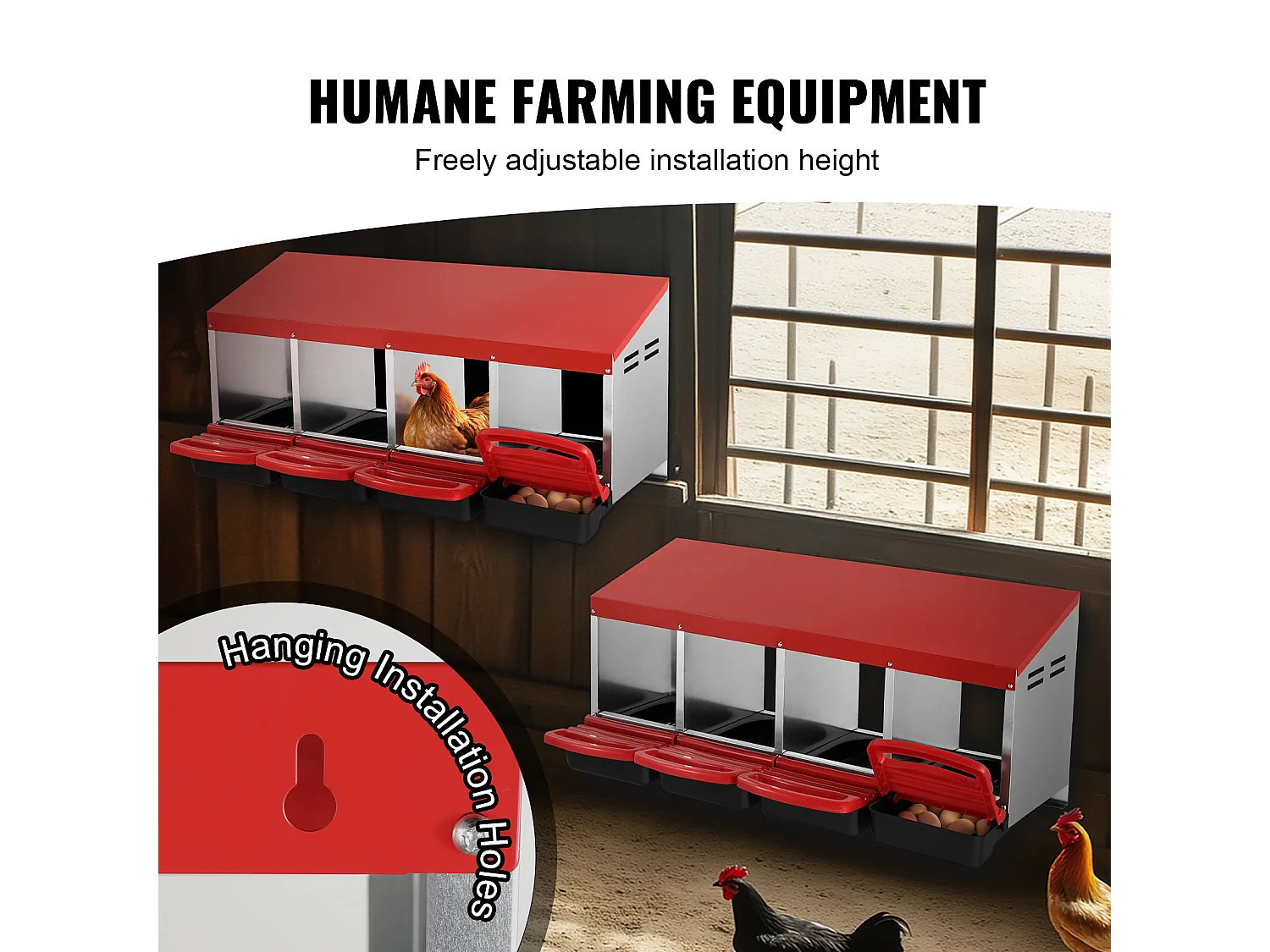 Pondoir pour Poules, SucceBuy Nichoir à Poules à 4 Compartiments, Boîte en Métal avec Conception de Nidification Inclinée