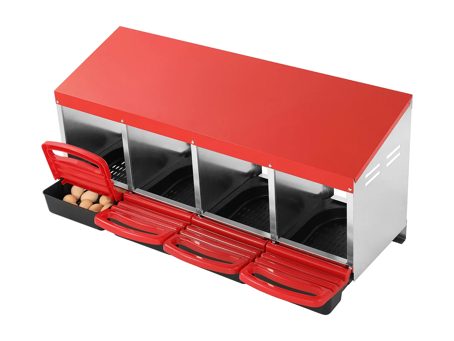 Pondoir pour Poules, SucceBuy Nichoir à Poules à 4 Compartiments, Boîte en Métal avec Conception de Nidification Inclinée