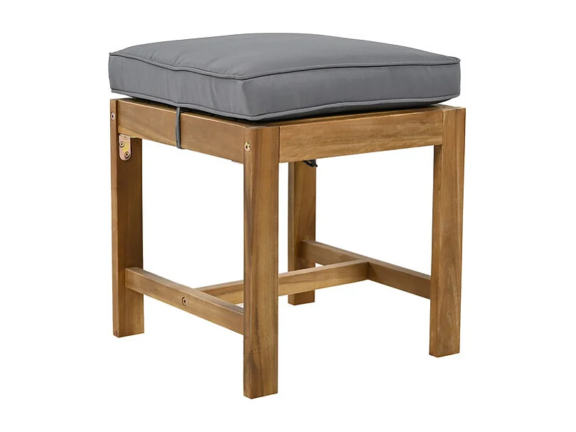 Garten-Esstisch aus Akazienholz: 3-Sitzer Sofa, 2 Sessel und 2 Hocker - Tisch L.150 cm - Natur und Grau