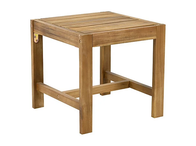 Garten-Esstisch aus Akazienholz: 3-Sitzer Sofa, 2 Sessel und 2 Hocker - Tisch L.150 cm - Natur und Grau