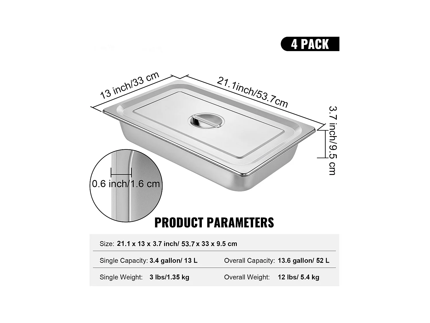 Assiette, SucceBuy Poêle à Vapeur en Acier Inoxydable de 10.1 CM de Profondeur avec Couvercle, 13 L, Anti-bourrage, Paquet de 4