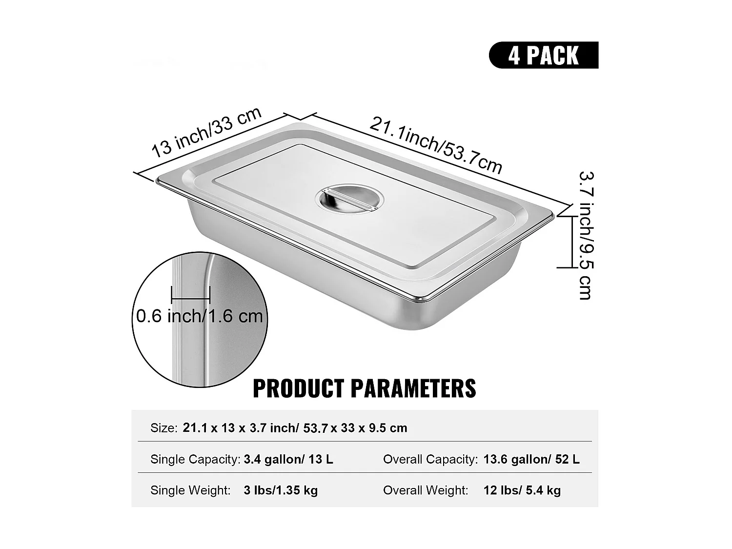 Assiette, SucceBuy Poêle à Vapeur en Acier Inoxydable de 10.1 CM de Profondeur avec Couvercle, 13 L, Anti-bourrage, Paquet de 4