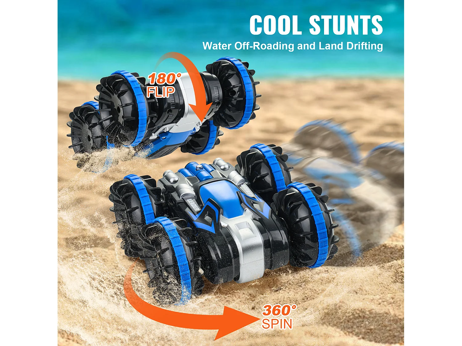 Bateau Télécommandé SucceBuy Amphibie 2,4 GHz 4 Roues Motrices pour Enfants et Adultes Bleu