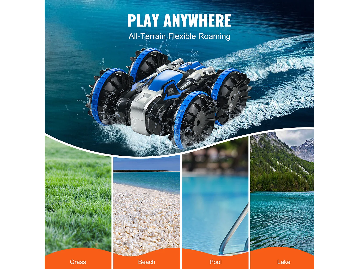 Bateau Télécommandé SucceBuy Amphibie 2,4 GHz 4 Roues Motrices pour Enfants et Adultes Bleu