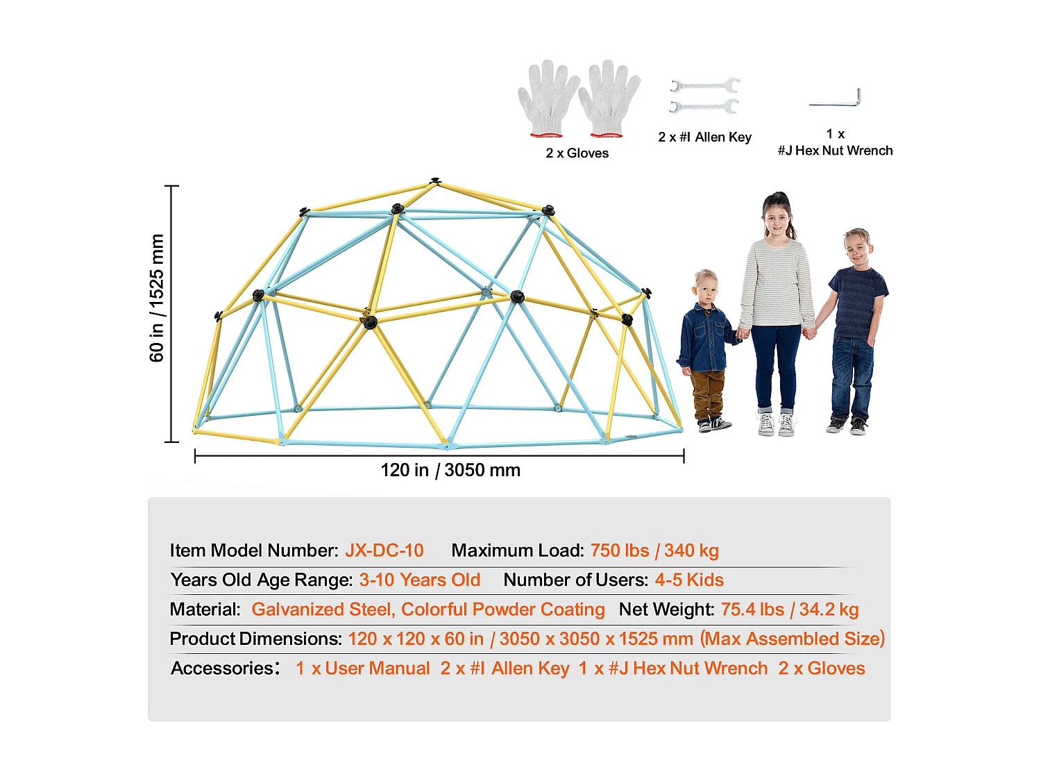 D'escalade SucceBuy Dôme D'escalade de 3 M, Dôme Géométrique, Salle de Jeux pour Enfants de 3 à 10 Ans