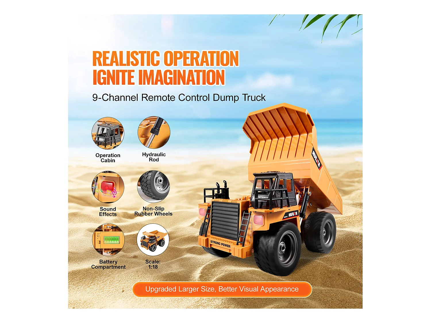 Camion-Benne Télécommandé SucceBuy à L'Échelle 1:18 9 Canaux avec Batteries Rechargeables