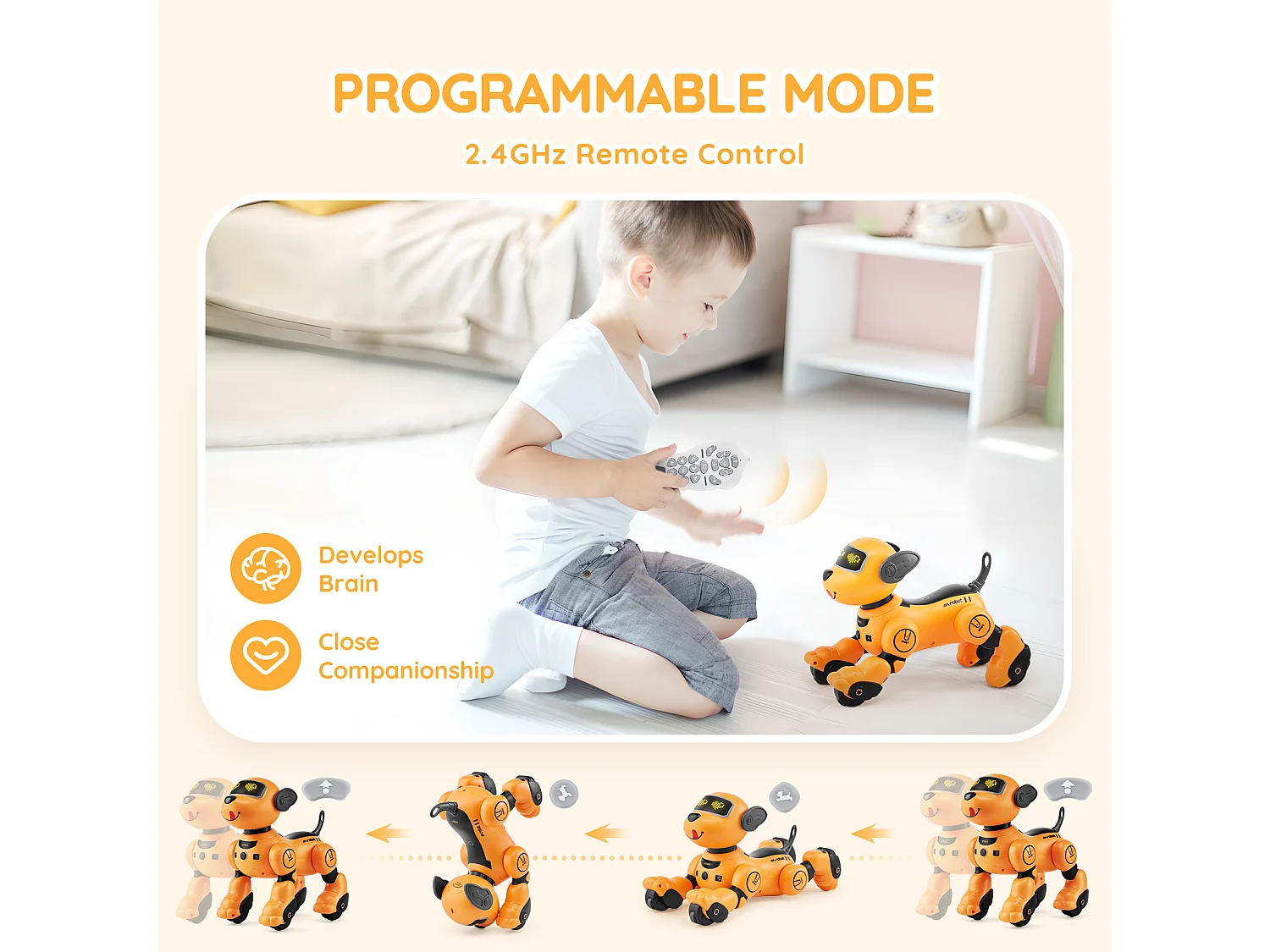 Jouet SucceBuy Jouet Robot Chien RC pour Enfants Programmable Contrôle Tactile et Vocal