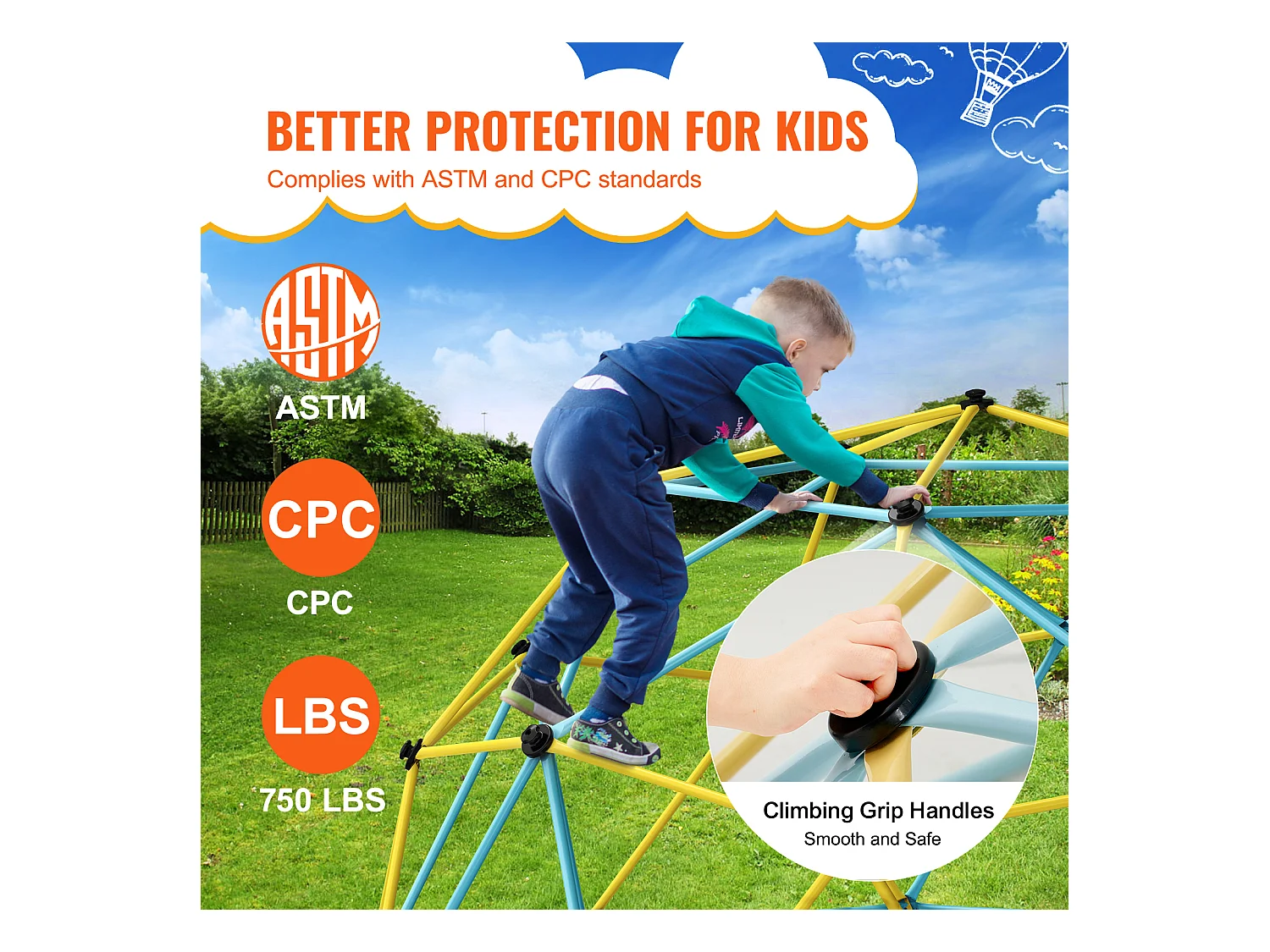 Jouet SucceBuy Dôme D'escalade de 300CM avec Hamac Et Balançoire, Jungle Gym pour Enfants