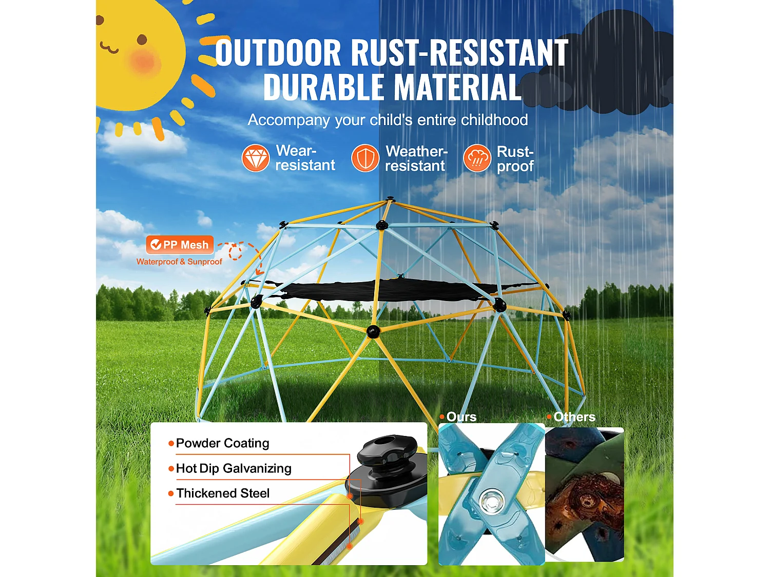 Jouet SucceBuy Dôme D'escalade de 300CM avec Hamac Et Balançoire, Jungle Gym pour Enfants