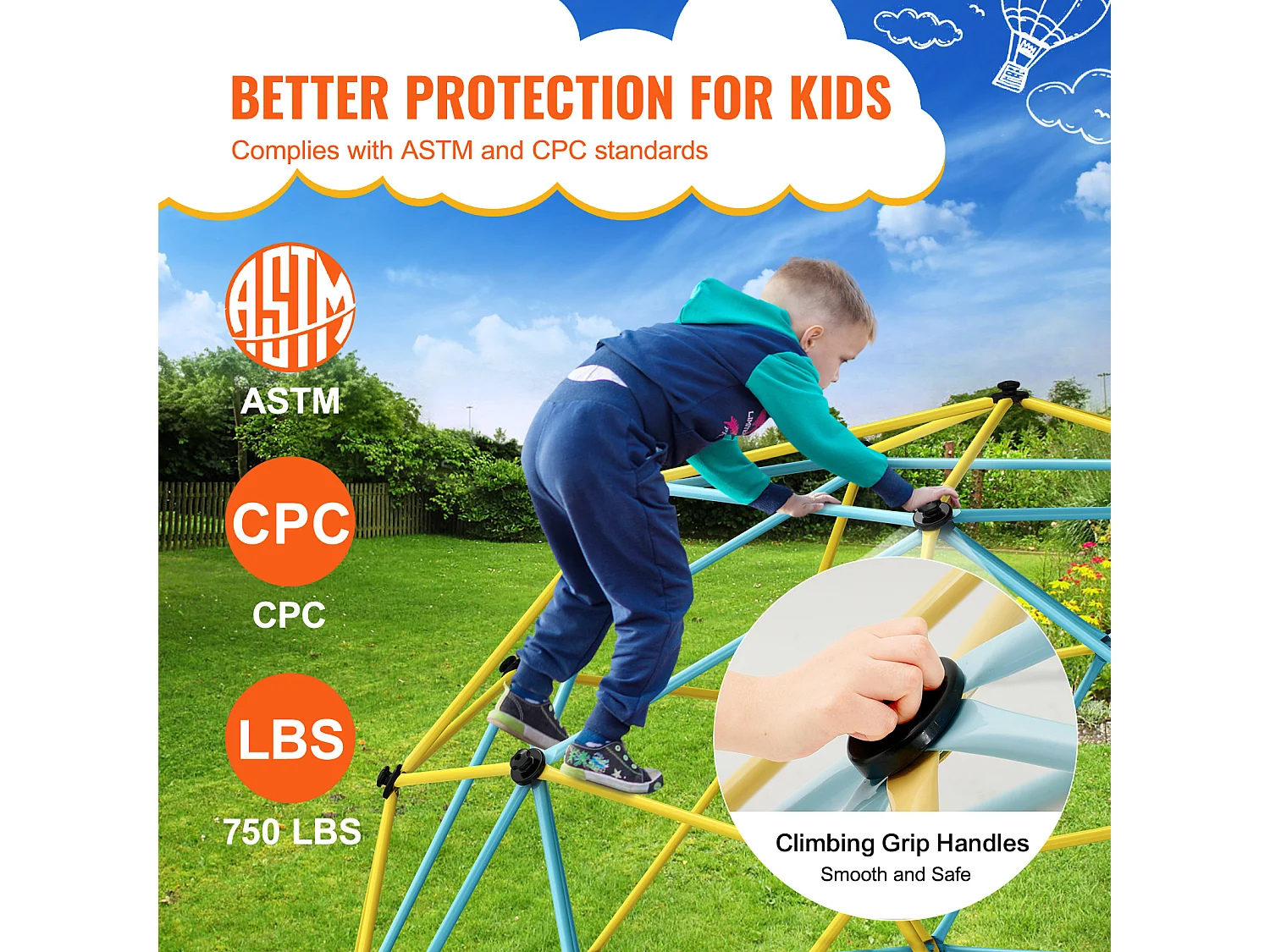 Jouet SucceBuy Dôme D'escalade de 300CM avec Hamac Et Balançoire, Jungle Gym pour Enfants