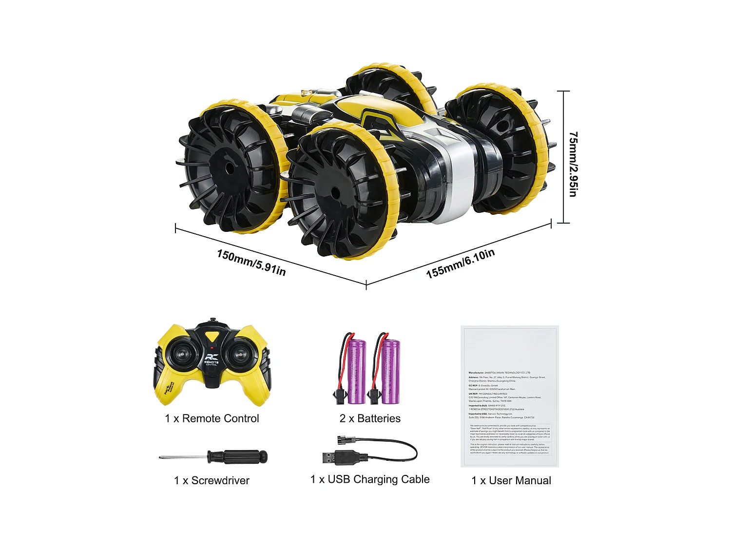 Amphibisches SucceBuy Fernsteuerboot 2,4 GHz 4 Antriebsräder für Kinder und Erwachsene Gelb