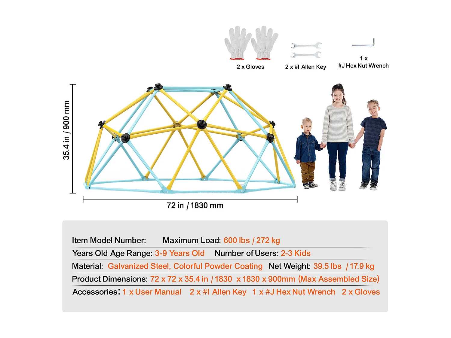 D'escalade SucceBuy Dôme D'escalade de 1.8 M, Dôme Géométrique, Salle de Jeux pour Enfants de 3 à 9 Ans
