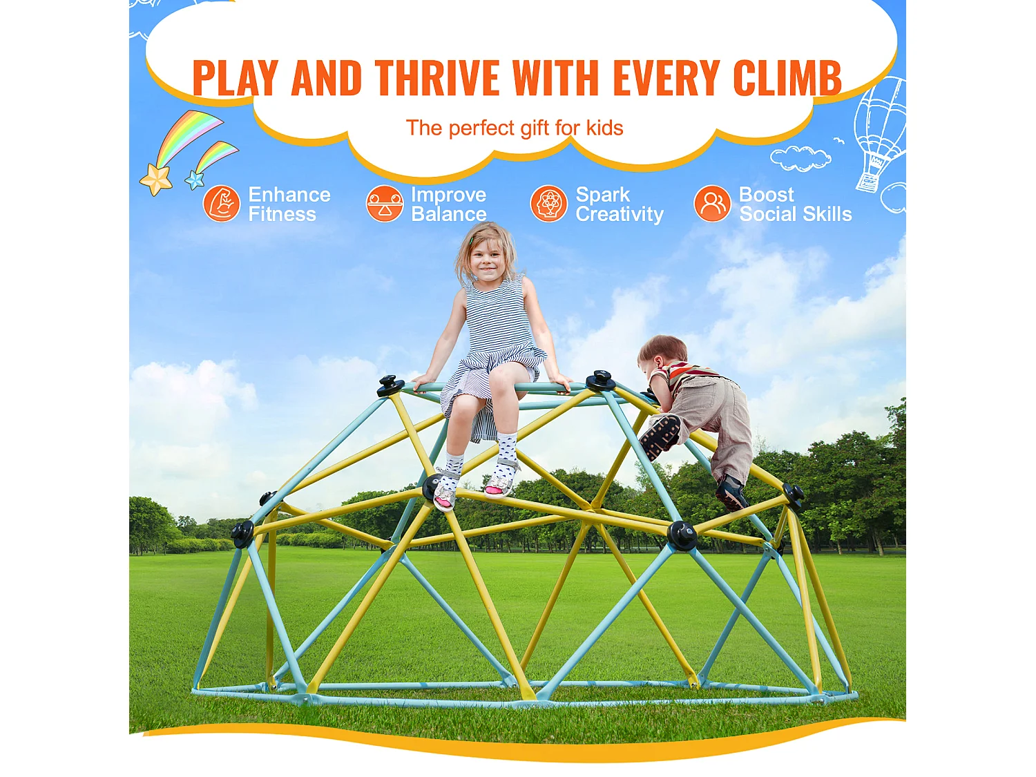 D'escalade SucceBuy Dôme D'escalade de 1.8 M, Dôme Géométrique, Salle de Jeux pour Enfants de 3 à 9 Ans