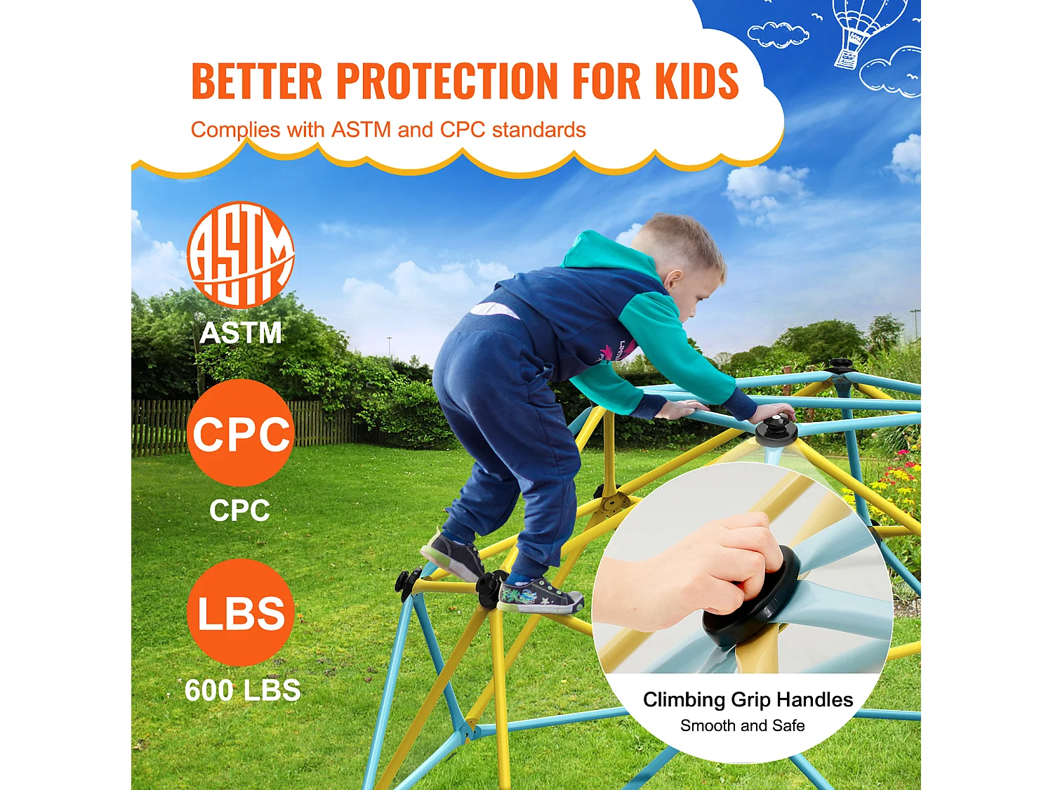 D'escalade SucceBuy Dôme D'escalade de 1.8 M, Dôme Géométrique, Salle de Jeux pour Enfants de 3 à 9 Ans