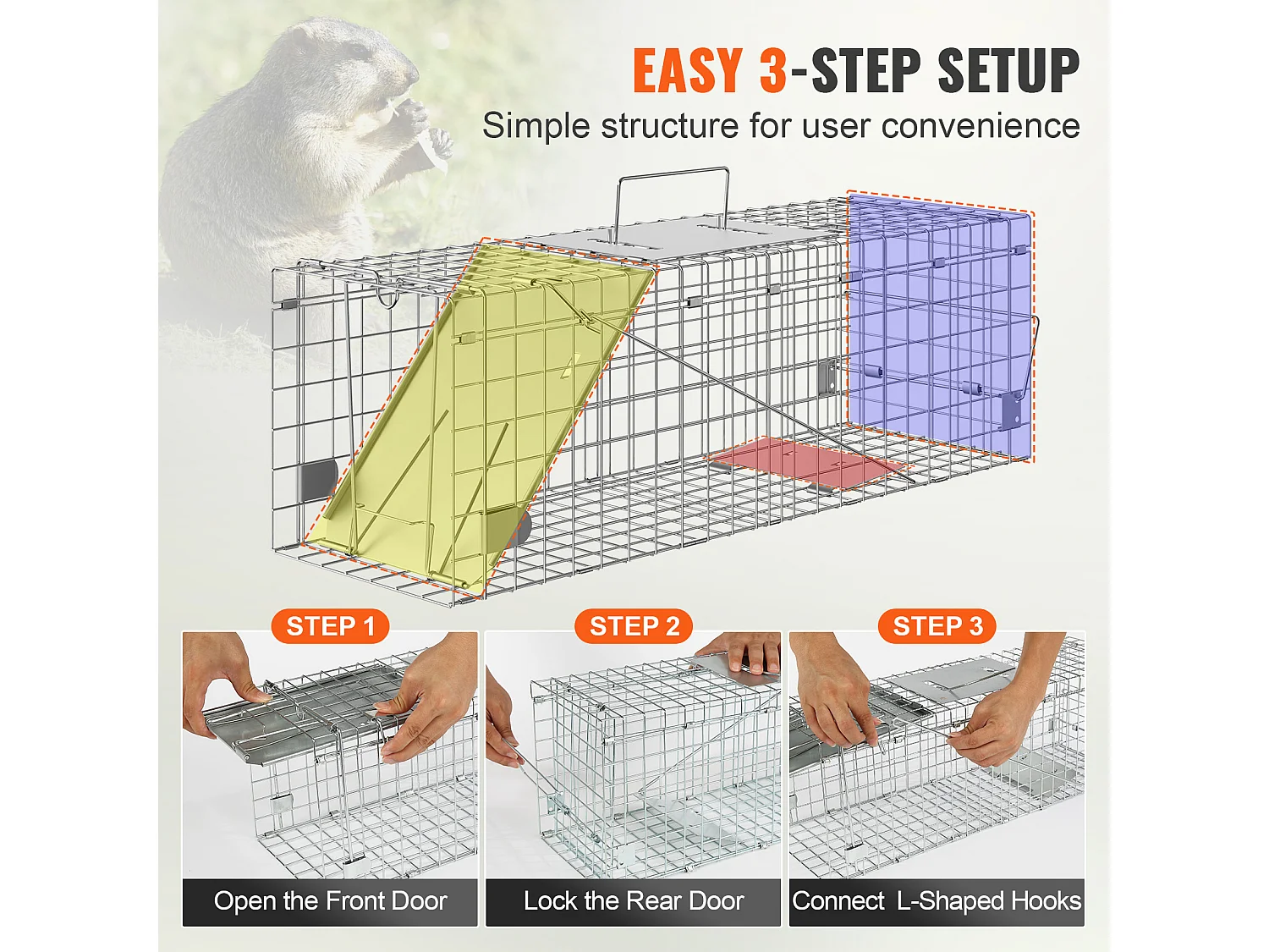 Cage SucceBuy Piège à Cage pour Animaux Vivants 60.96CM X 20.32CM X 20.32CM Piège à Chat Sans Cruauté pour Chats, Écureuils Et Plus