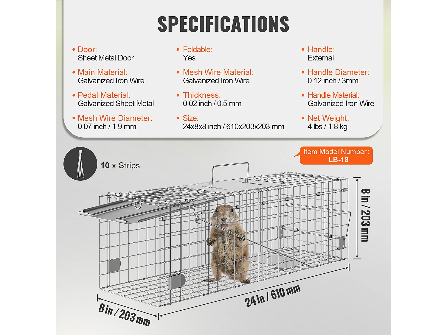 Cage SucceBuy Piège à Cage pour Animaux Vivants 60.96CM X 20.32CM X 20.32CM Piège à Chat Sans Cruauté pour Chats, Écureuils Et Plus