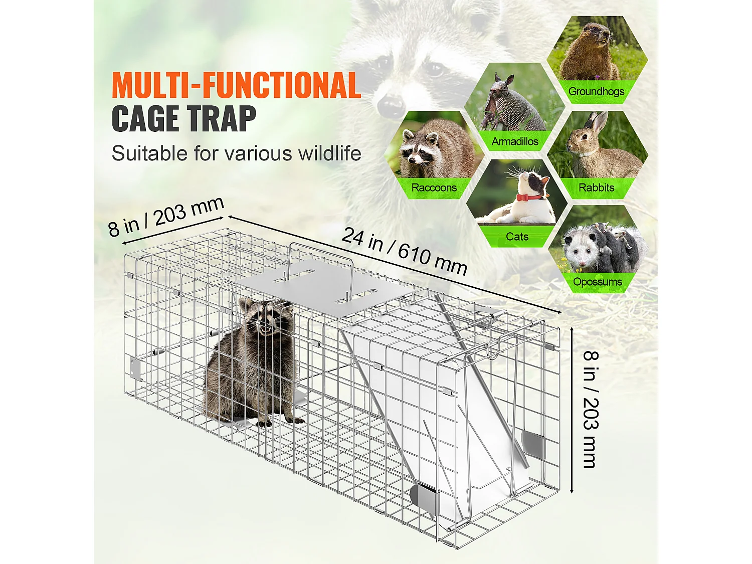 Cage SucceBuy Piège à Cage pour Animaux Vivants 60.96CM X 20.32CM X 20.32CM Piège à Chat Sans Cruauté pour Chats, Écureuils Et Plus