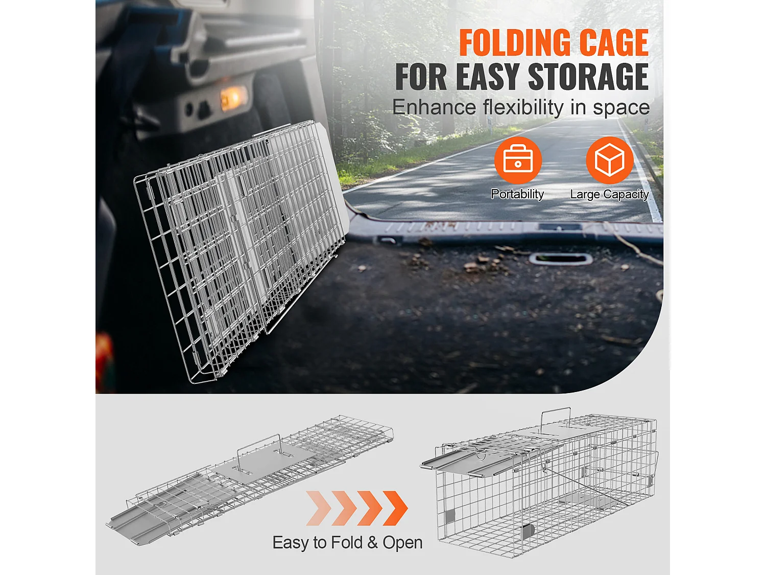 Cage SucceBuy Piège à Cage pour Animaux Vivants 60.96CM X 20.32CM X 20.32CM Piège à Chat Sans Cruauté pour Chats, Écureuils Et Plus