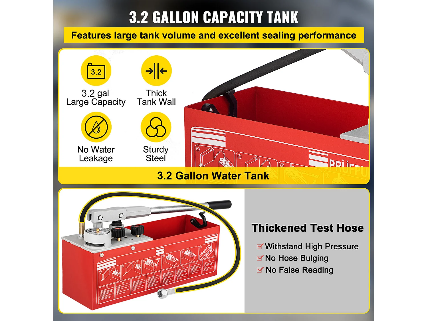 Pompe d'Essai de Pression Hydrostatique SucceBuy 60 Bars/860 psi, Réservoir de 3,2 Gallons