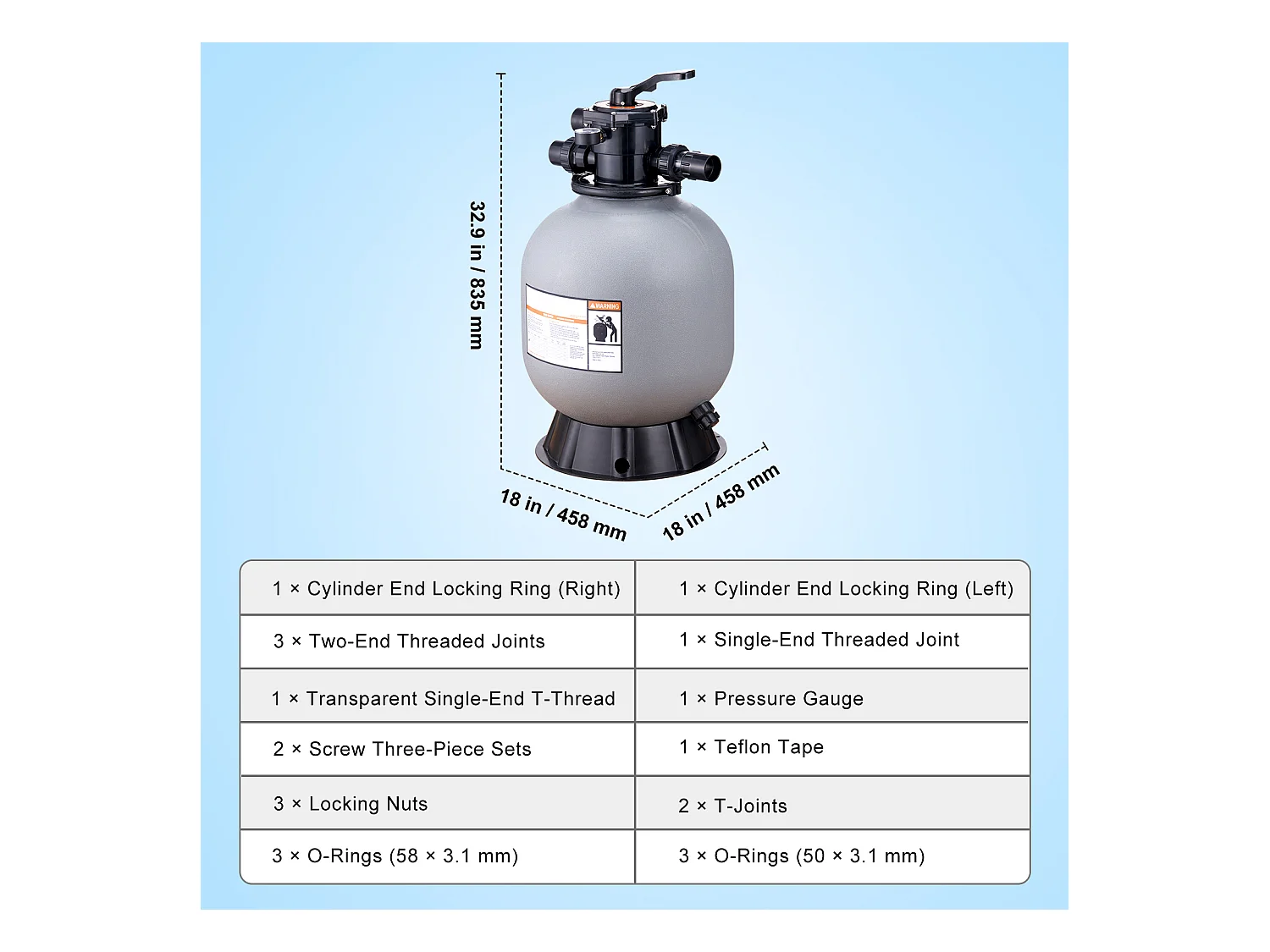 Filtre à Sable SucceBuy 48.26cm, Filtre de Piscine avec Vanne à 7 Voies, pour Piscines Hors Sol et Enterrées