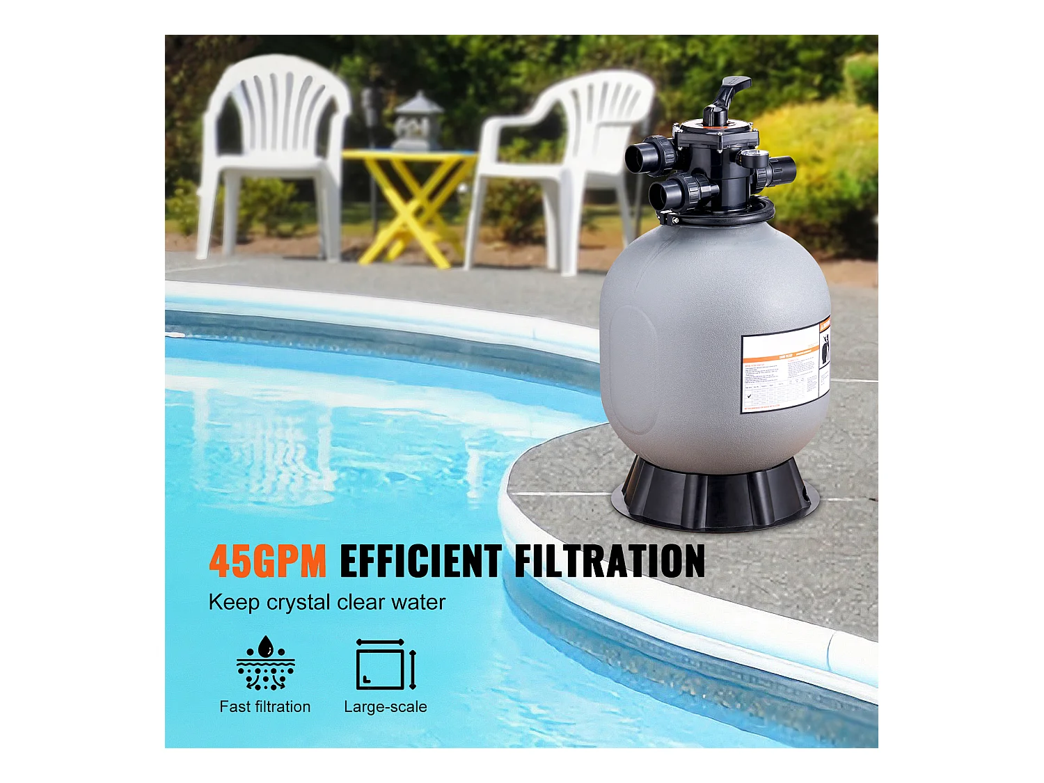 Filtre à Sable SucceBuy 48.26cm, Filtre de Piscine avec Vanne à 7 Voies, pour Piscines Hors Sol et Enterrées