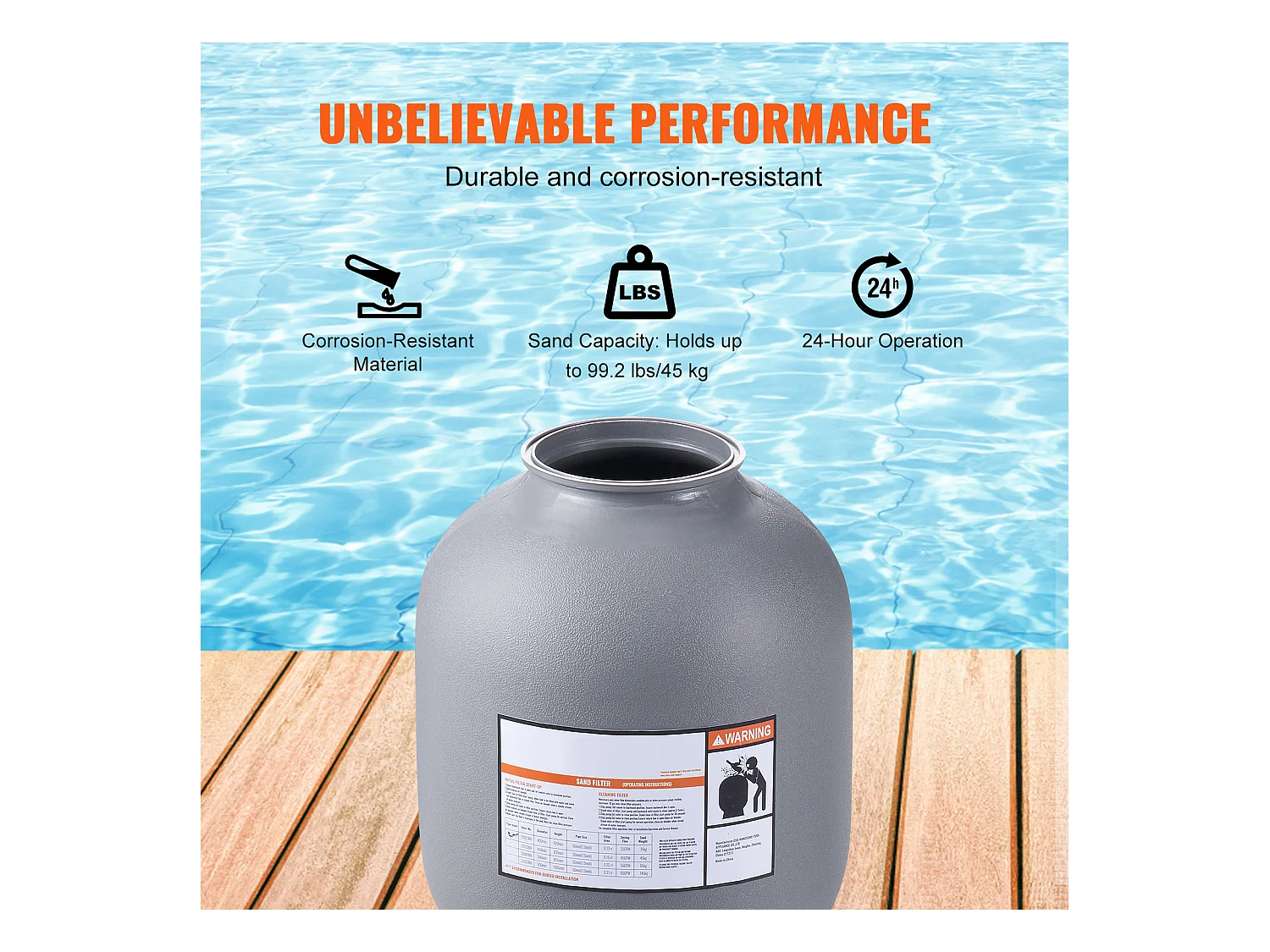 Filtre à Sable SucceBuy 48.26cm, Filtre de Piscine avec Vanne à 7 Voies, pour Piscines Hors Sol et Enterrées