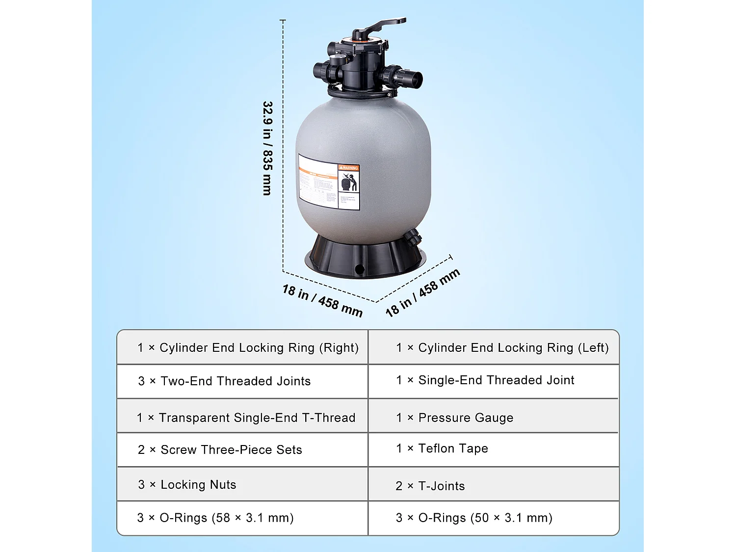 Filtre à Sable SucceBuy 48.26cm, Filtre de Piscine avec Vanne à 7 Voies, pour Piscines Hors Sol et Enterrées