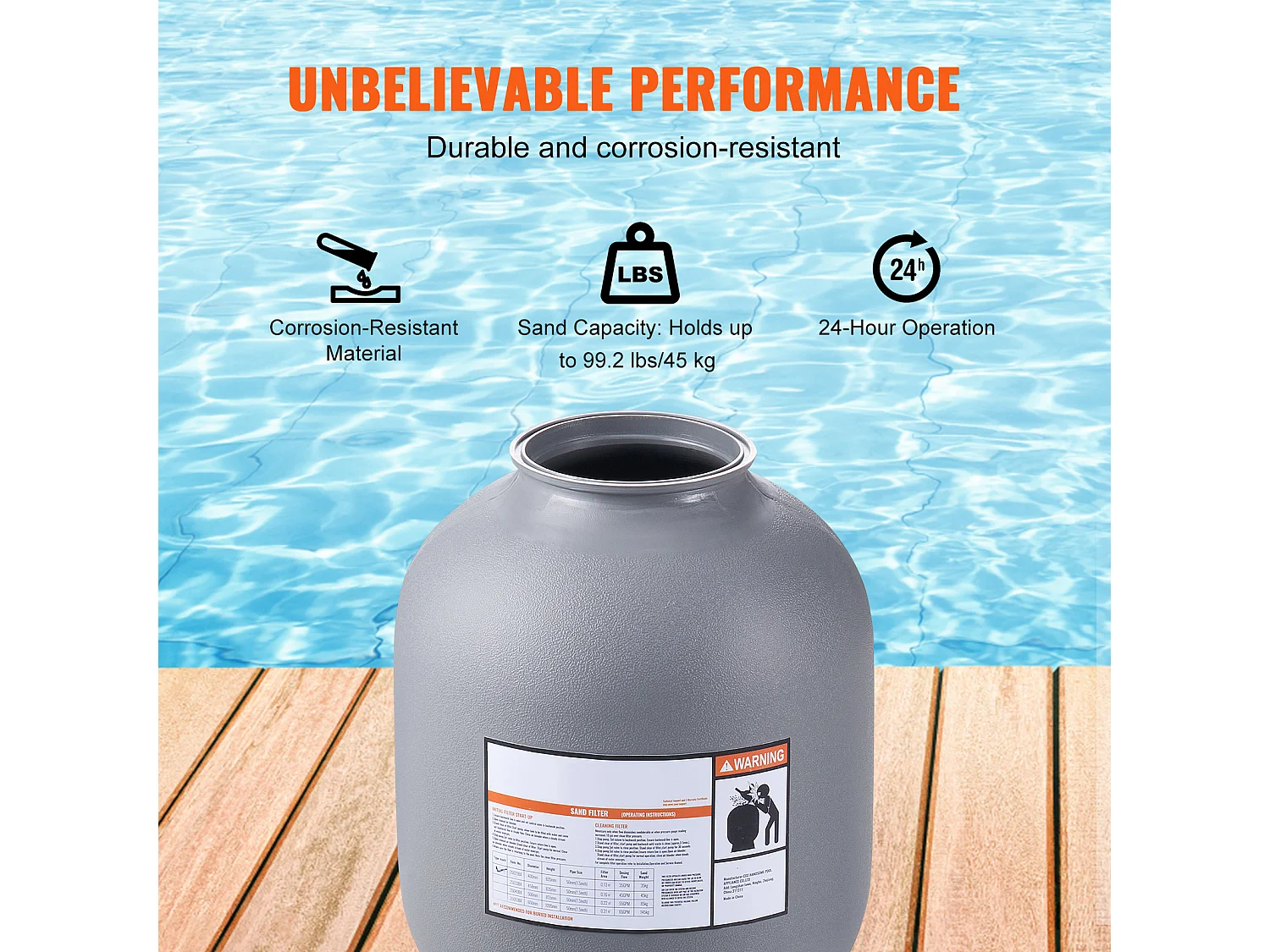 Filtre à Sable SucceBuy 48.26cm, Filtre de Piscine avec Vanne à 7 Voies, pour Piscines Hors Sol et Enterrées