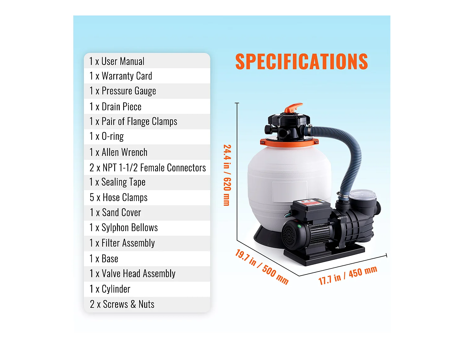 Filtre à Sable SucceBuy pour Piscines Hors Sol, Pompe 450 W, 13 000 L/H, Vanne 6 Voies