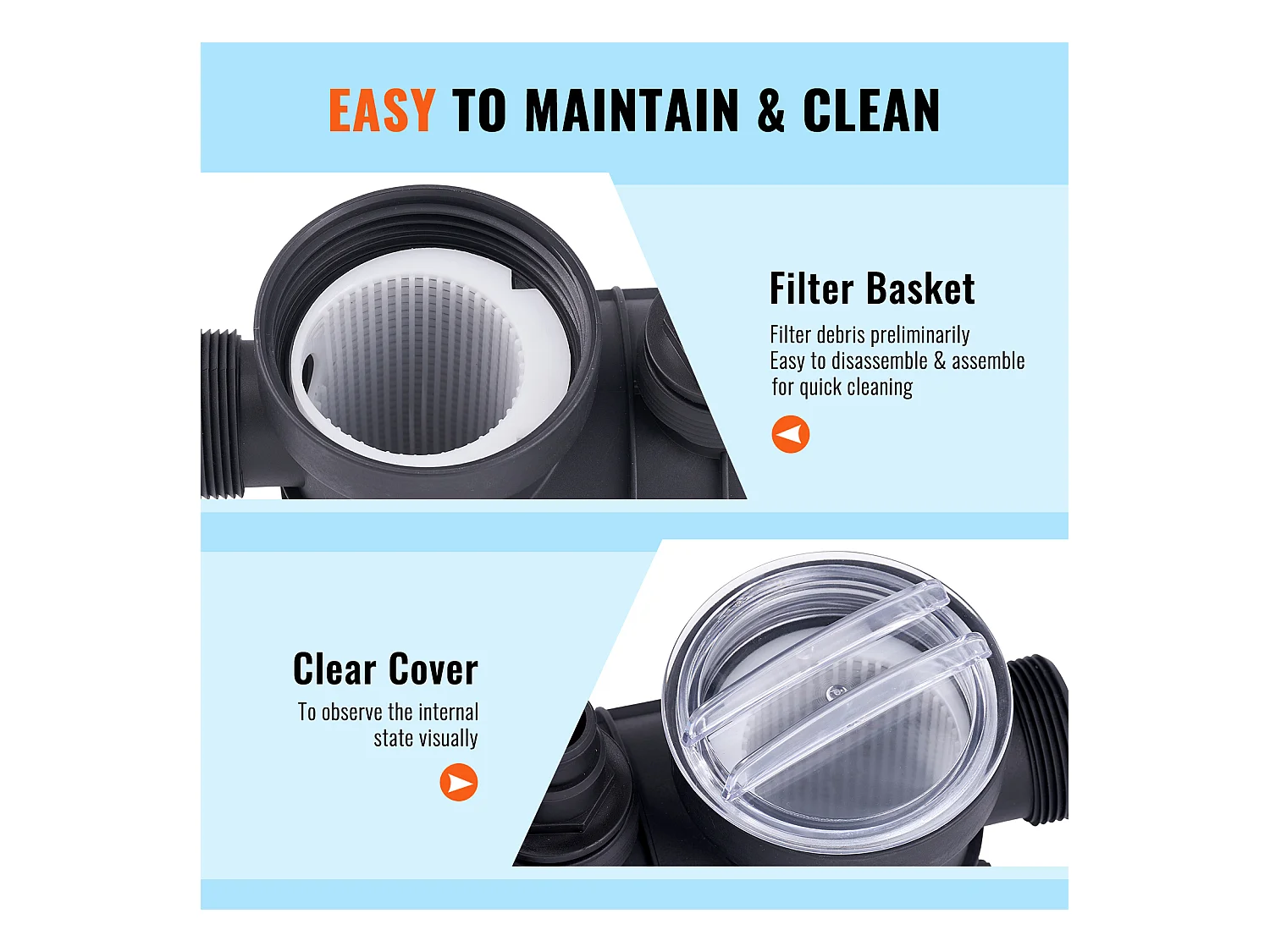 Filtre à Sable SucceBuy pour Piscines Hors Sol, Pompe 450 W, 13 000 L/H, Vanne 6 Voies