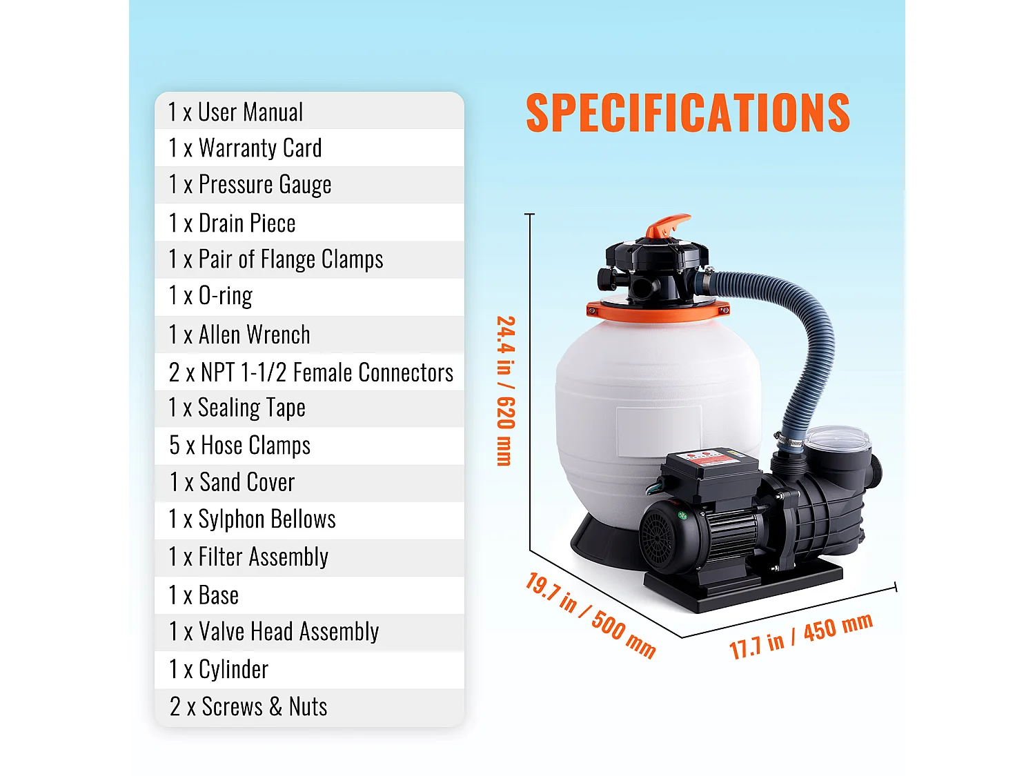 Filtre à Sable SucceBuy pour Piscines Hors Sol, Pompe 450 W, 13 000 L/H, Vanne 6 Voies