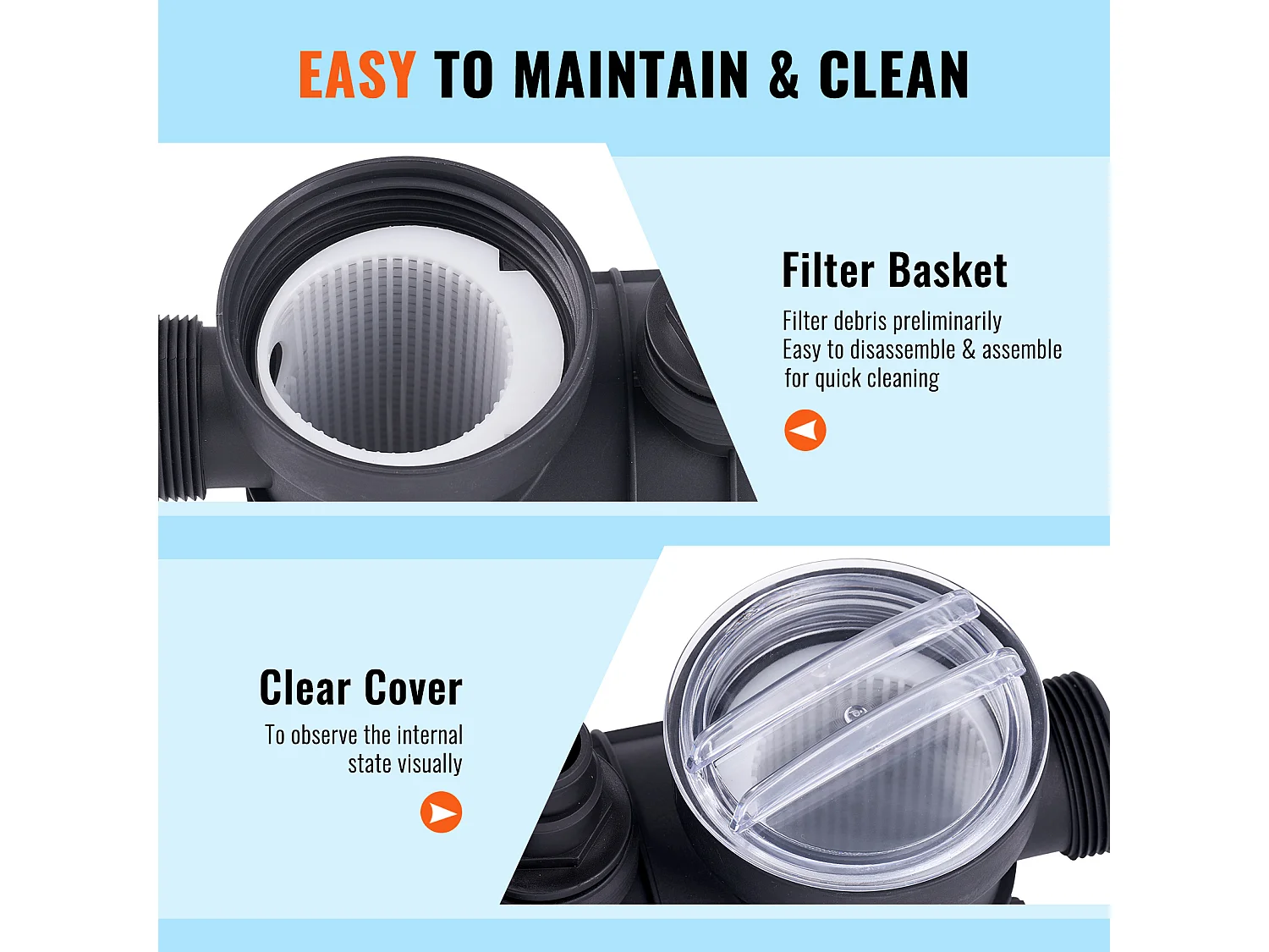 Filtre à Sable SucceBuy pour Piscines Hors Sol, Pompe 450 W, 13 000 L/H, Vanne 6 Voies