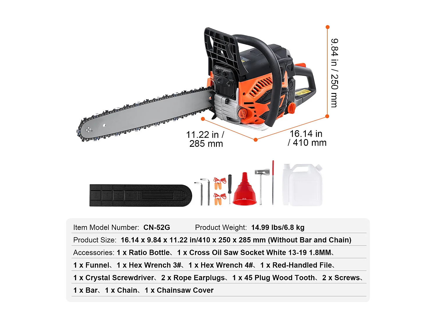 Tronçonneuse à Essence 52CC 45.7cm SucceBuy, Coupe-Bois à Essence
