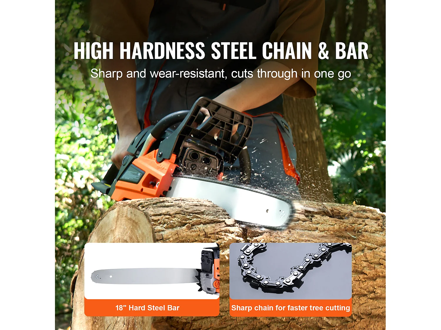 Tronçonneuse à Essence 52CC 45.7cm SucceBuy, Coupe-Bois à Essence