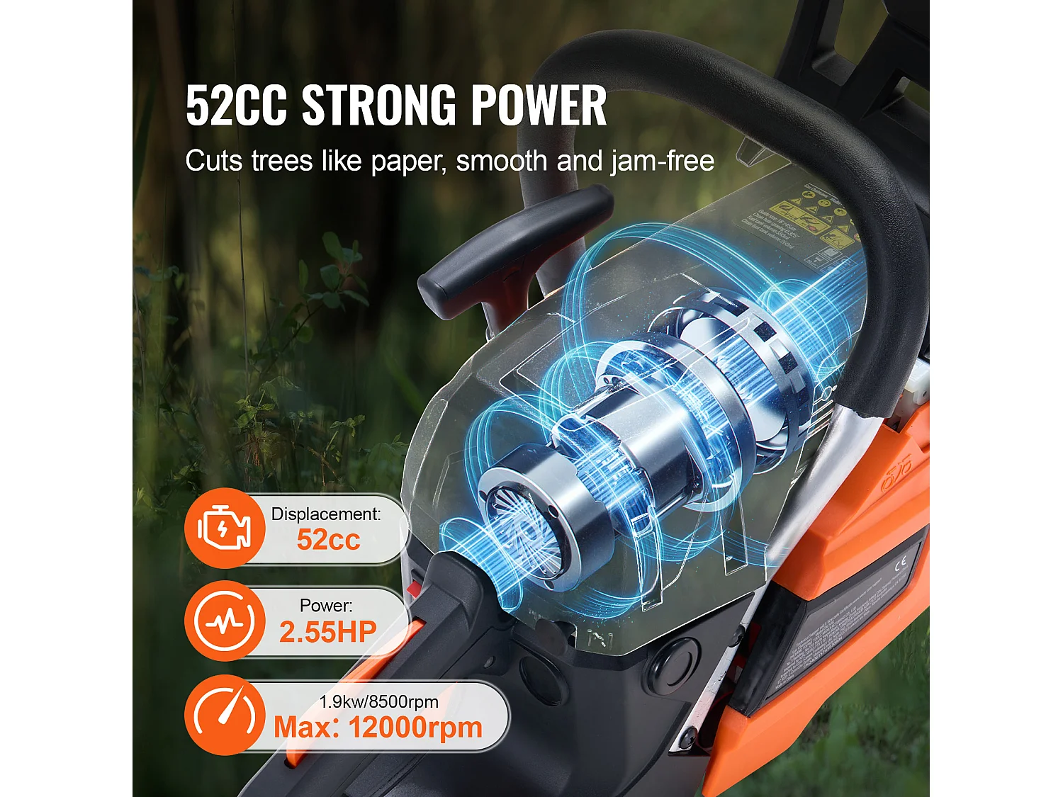 Tronçonneuse à Essence 52CC 45.7cm SucceBuy, Coupe-Bois à Essence