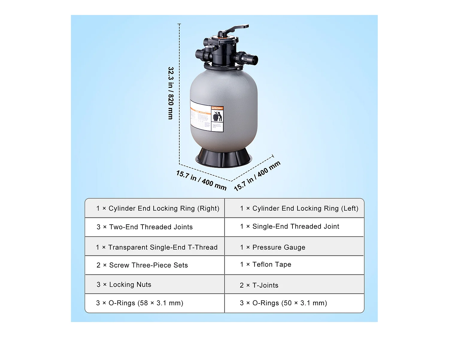 Filtre à Sable SucceBuy 40,6 cm, Filtre pour Piscine Hors Sol avec Valve 7 Voies