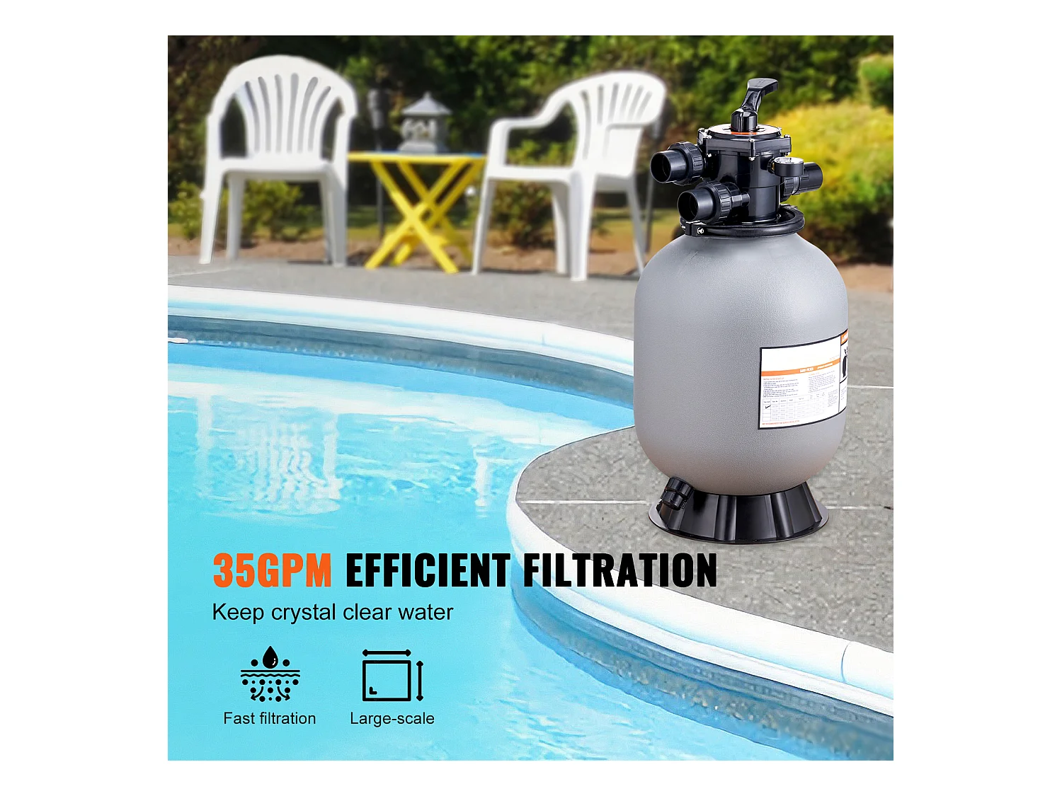 Filtre à Sable SucceBuy 40,6 cm, Filtre pour Piscine Hors Sol avec Valve 7 Voies