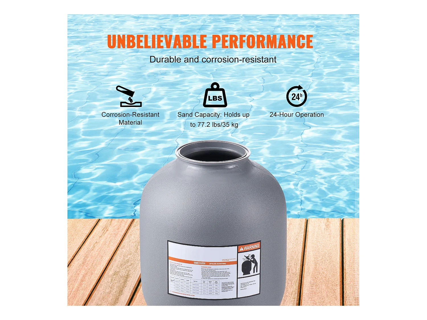 Filtre à Sable SucceBuy 40,6 cm, Filtre pour Piscine Hors Sol avec Valve 7 Voies