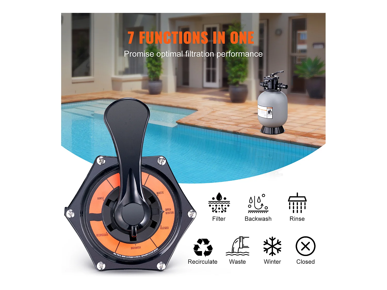 Filtre à Sable SucceBuy 40,6 cm, Filtre pour Piscine Hors Sol avec Valve 7 Voies