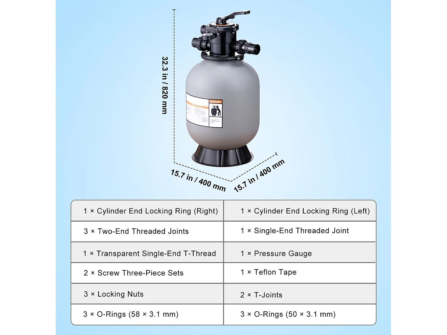 Filtre à Sable SucceBuy 40,6 cm, Filtre pour Piscine Hors Sol avec Valve 7 Voies