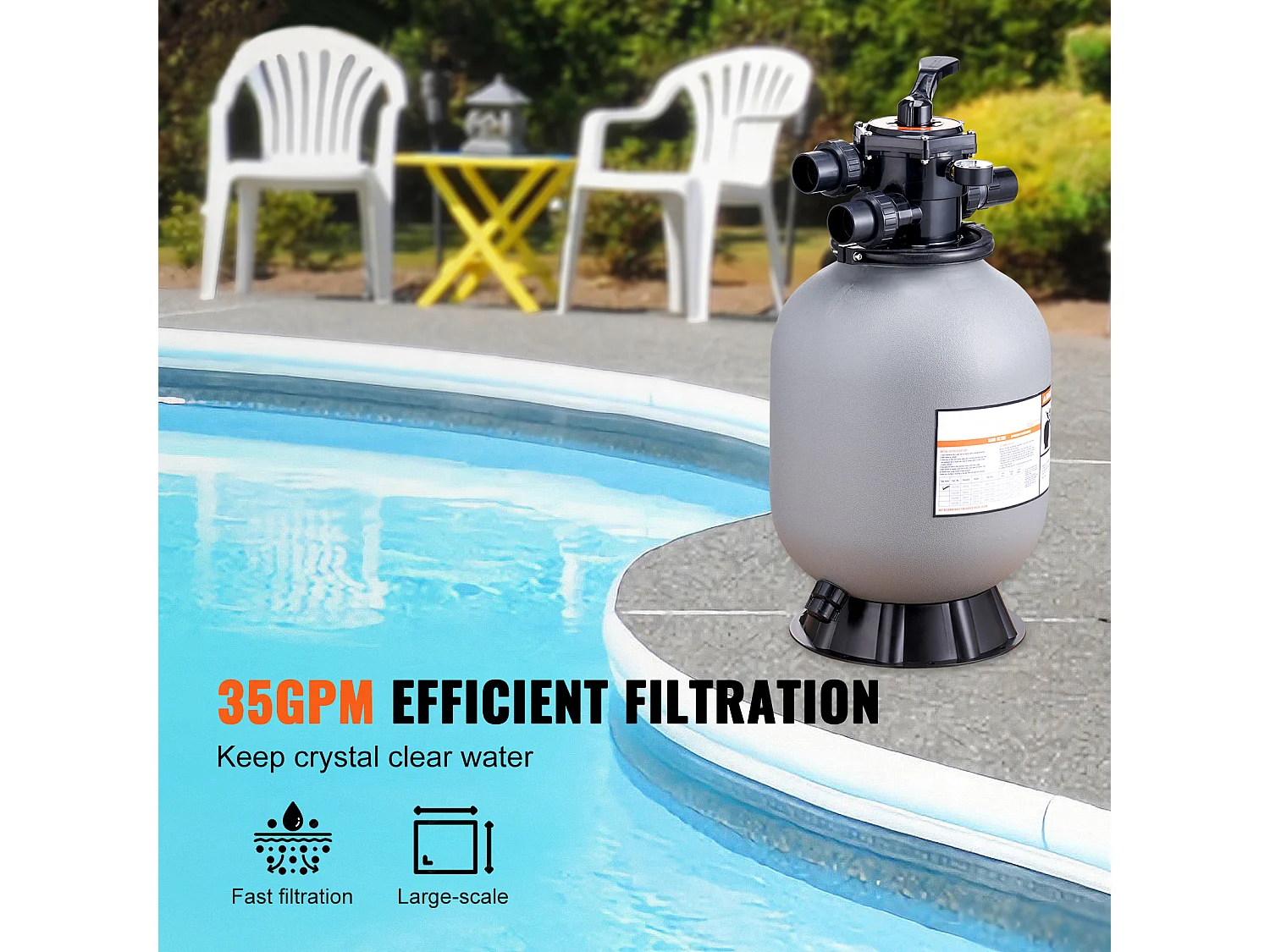 Filtre à Sable SucceBuy 40,6 cm, Filtre pour Piscine Hors Sol avec Valve 7 Voies