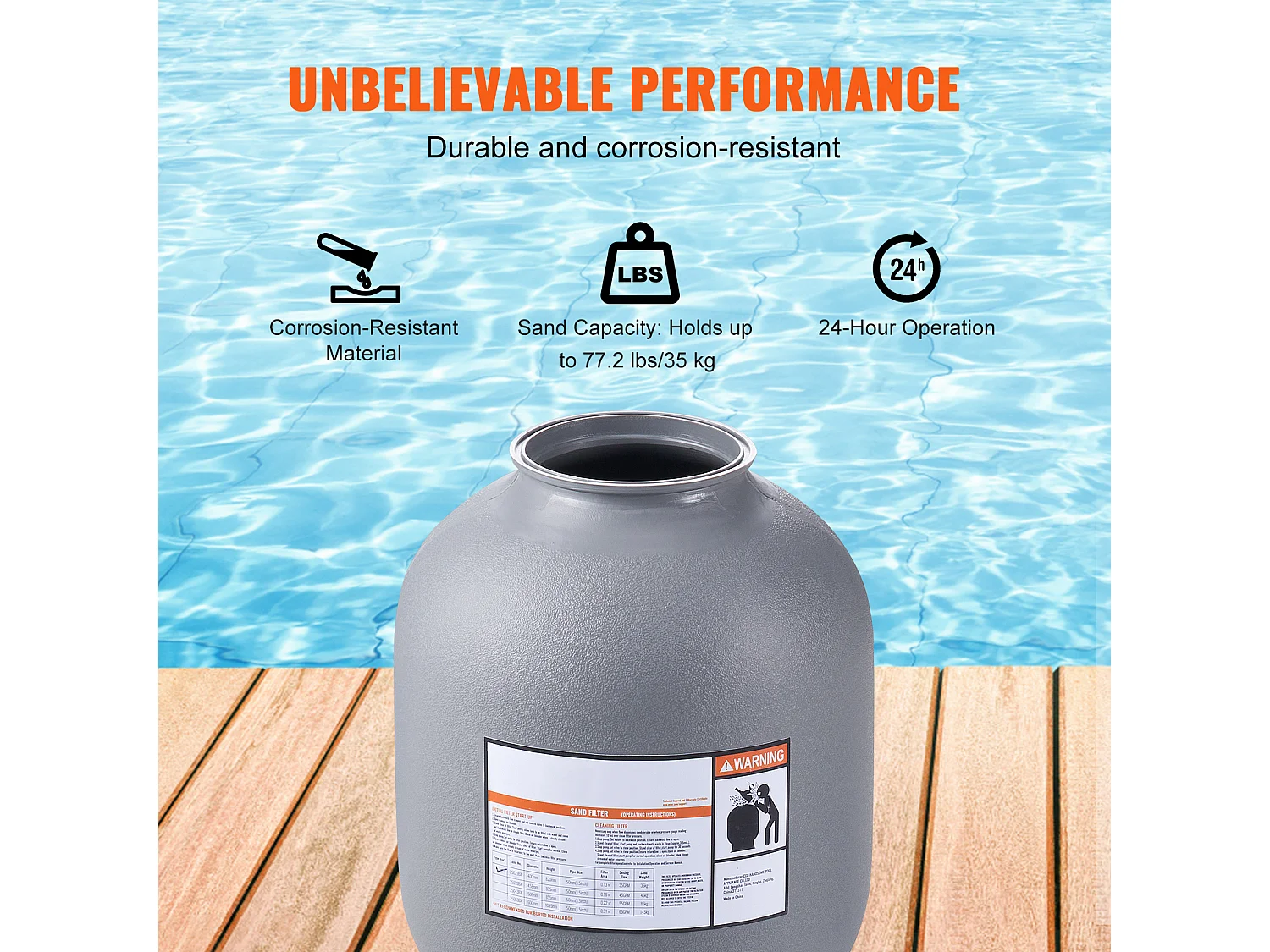 Filtre à Sable SucceBuy 40,6 cm, Filtre pour Piscine Hors Sol avec Valve 7 Voies