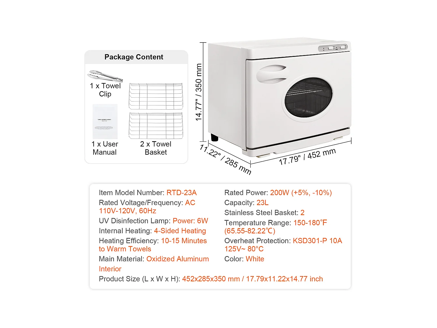 Sèche Serviettes SucceBuy Chauffant 23 L Avec 2 Supports en Acier Inoxydable, Contenir 50 à 60 Serviettes